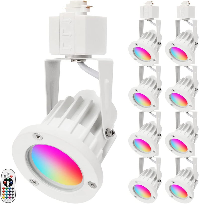 INTWELL 15W RGB LED Track Light Heads,Color Changing Track Lighting Head for Accent,Art,Party,Game Room,RGBW Ceiling Track Spotlight Fixtures Halo Type 8 Pack (White) - Image 1